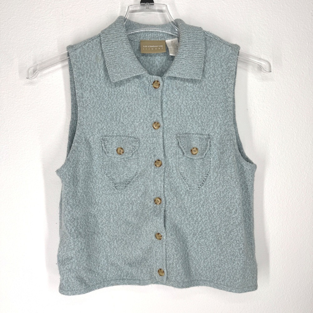 Vintage Knit Polo Sweater Vest Medium Indie Granola Earthy Coastal New England